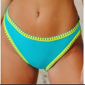 Cupshe Swim Bikini Bottom Swimwear Blue/Yellow size Large NWOT Crochet detail